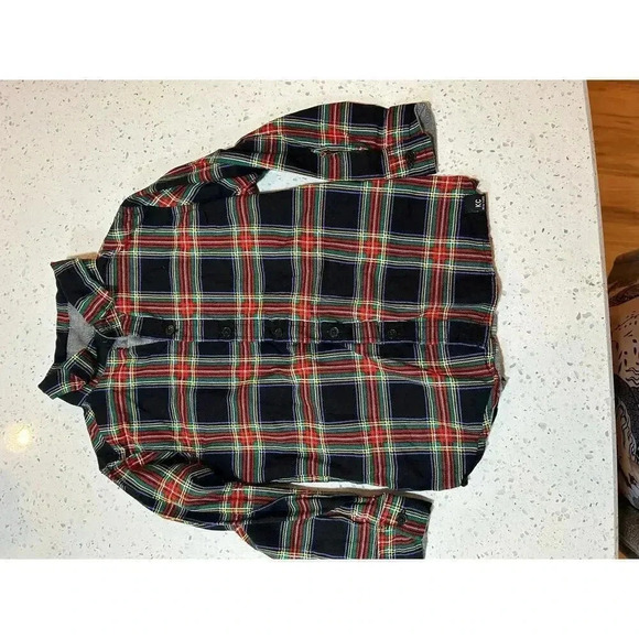 kenneth Cole long sleeve button up plaid shirt red and green boys 4T - Picture 1 of 4